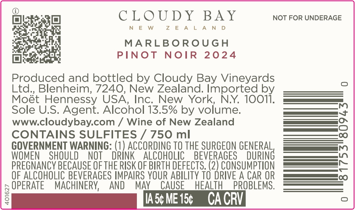 TABC label artwork for CLOUDY BAY 2024 PINOT NOIR