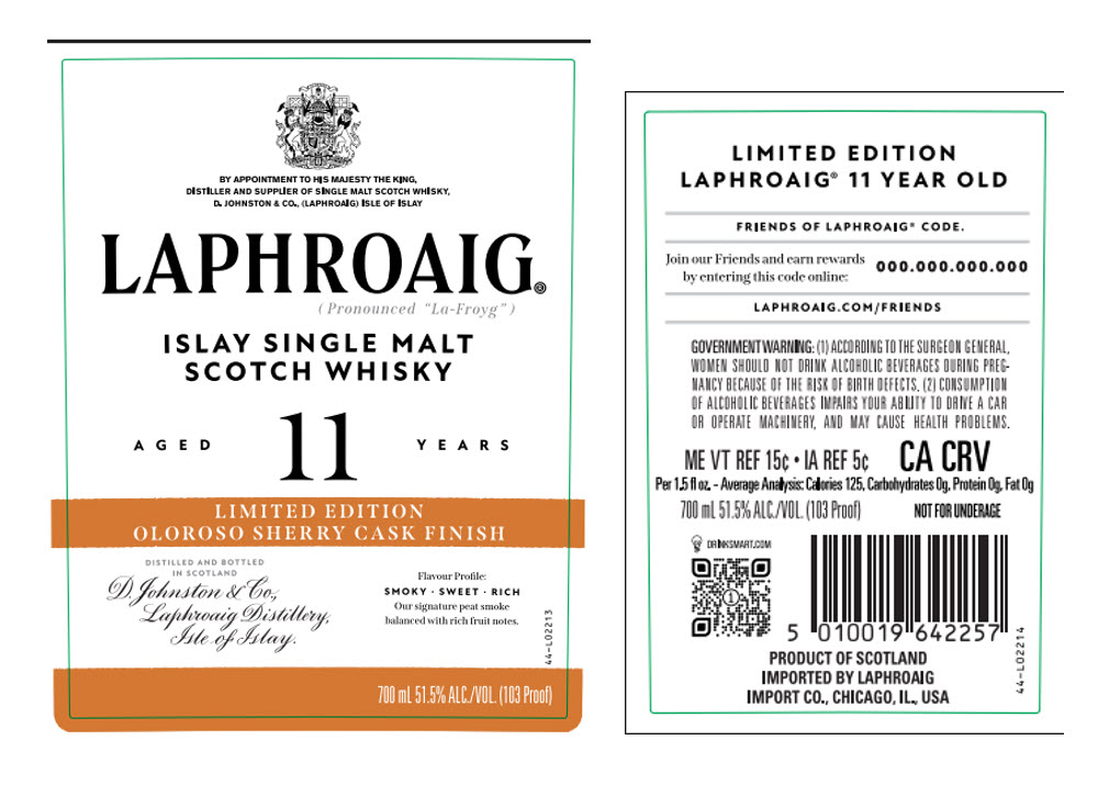 TABC label artwork for Laphroaig 11yr Oloroso Sherry Cask Finish Single Malt Scotch Whisky