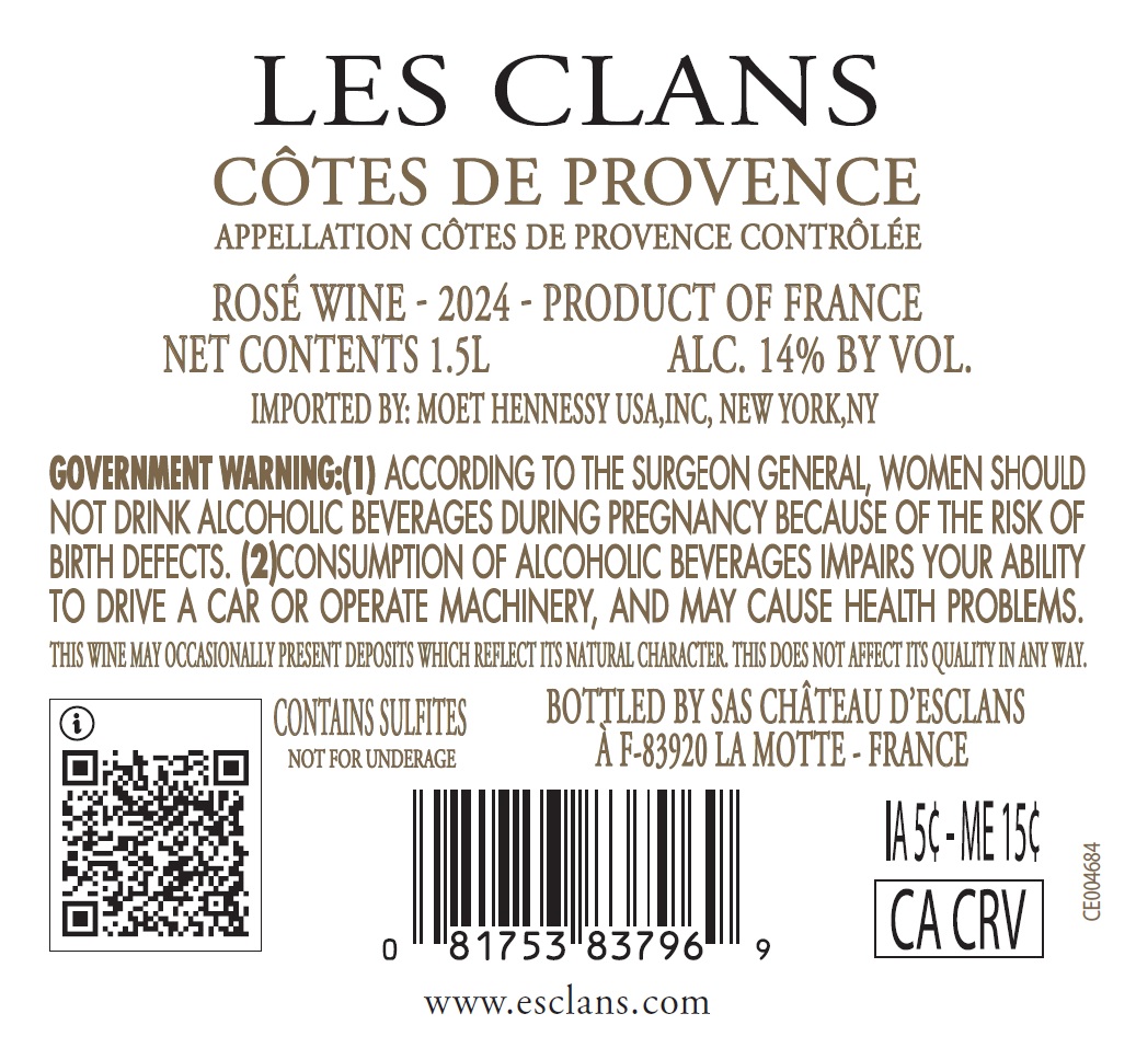 TABC label artwork for LES CLANS COTES DE PROVENCE ROSE