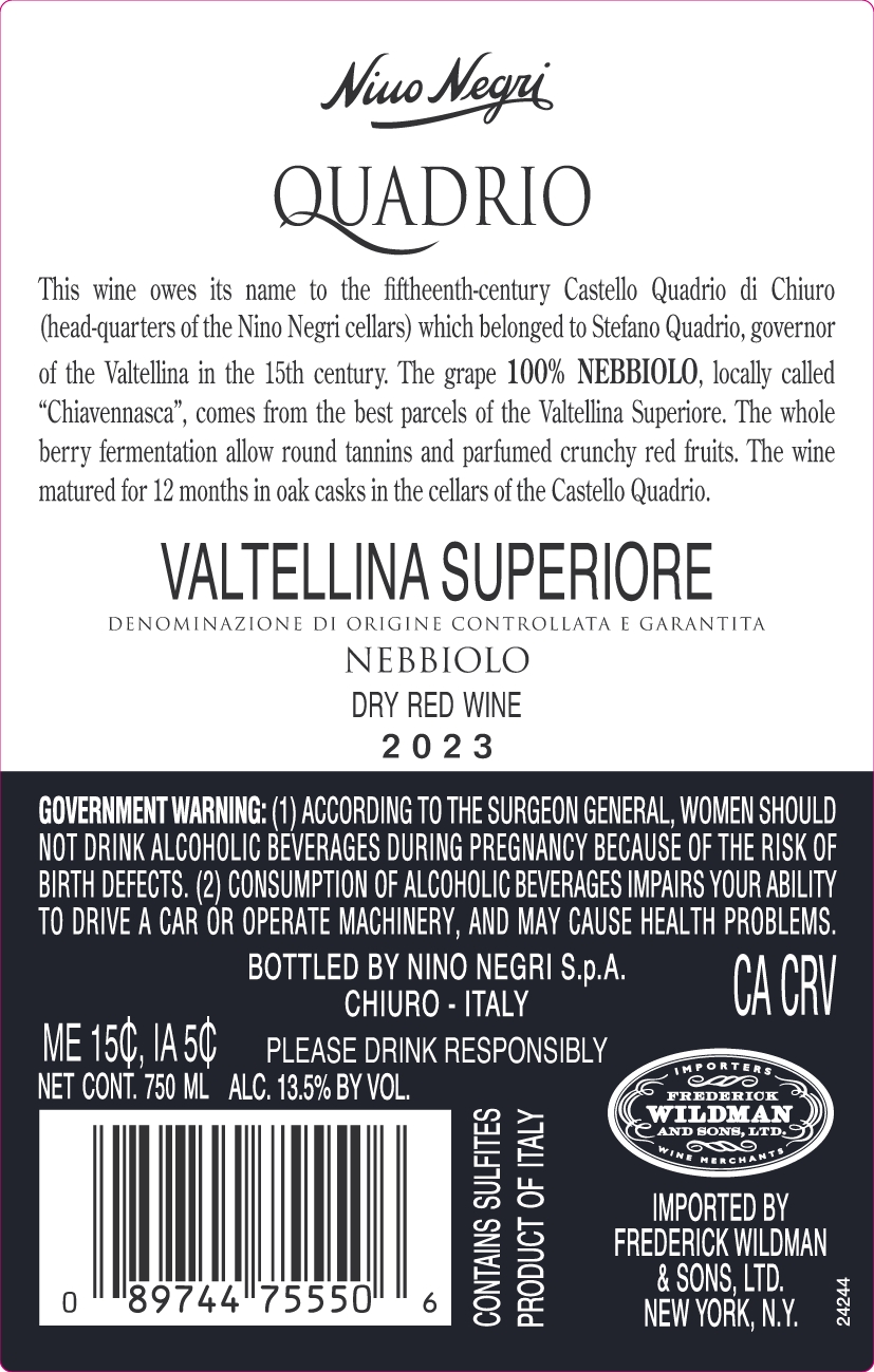 TABC label artwork for Nino Negri Quadrio Valtellina Superiore