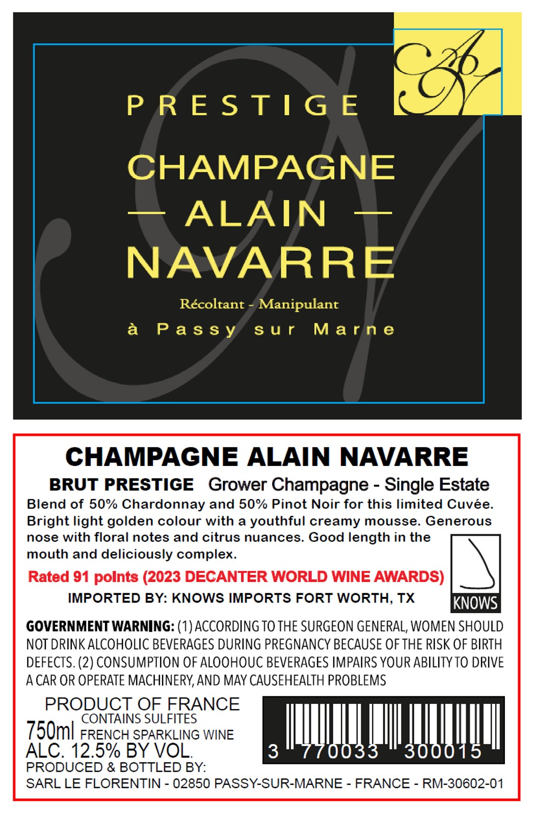 TABC label artwork for Alain Navarre Champagne Prestige