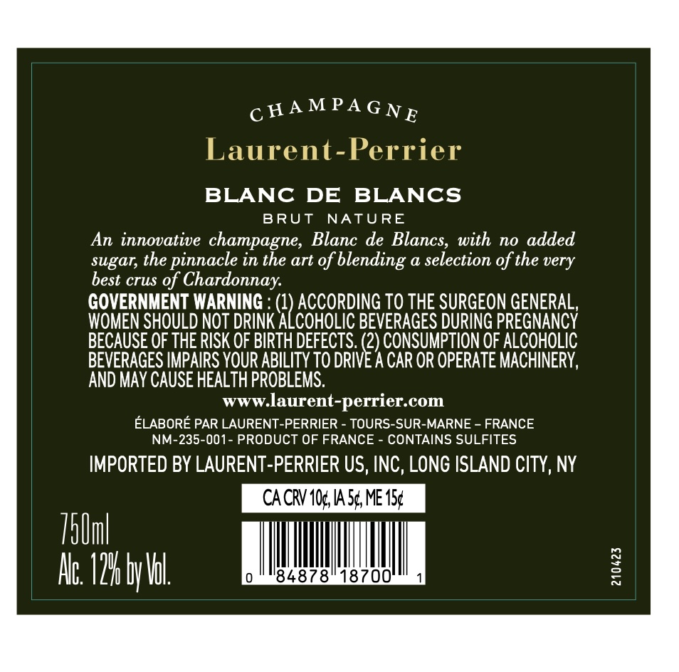 TABC label artwork for Laurent-Perrier Champagne, France, Blanc de Blancs
