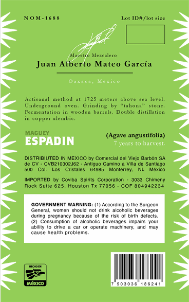 TABC label artwork for VIEJO BARBÓN MEZCAL ARTESANAL JOVEN ESPADIN