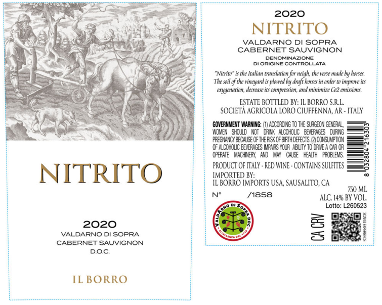 TABC label artwork for Il Borro Nitrito Cabernet Sauvignon Valdarno di Sopra