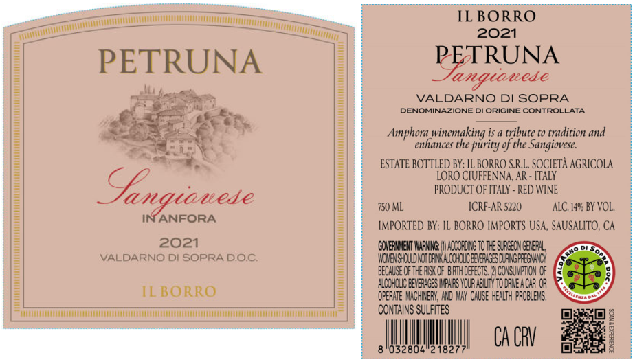 TABC label artwork for Il Borro Petruna Sangiovese Valdarno di Sopra