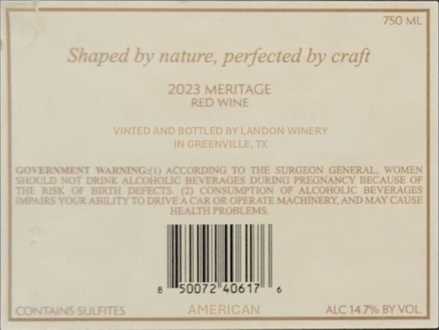TABC label artwork for Pinnacle Meritage