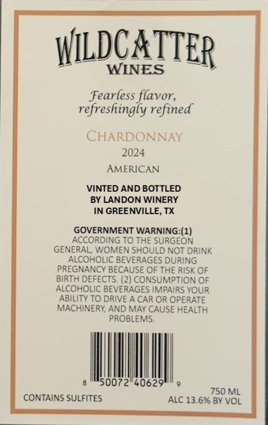 TABC label artwork for Wildcatter Chardonnay