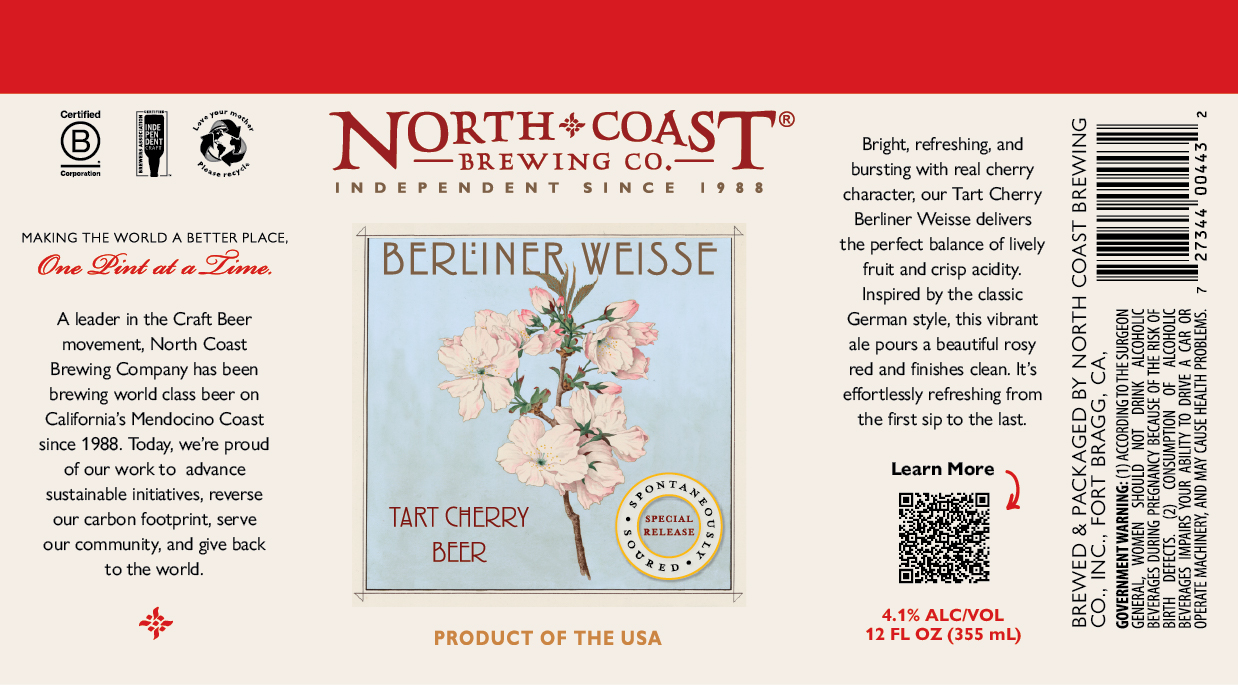 TABC label artwork for North Coast Brewing Co. INC. Tart Cherry Berliner Weisse