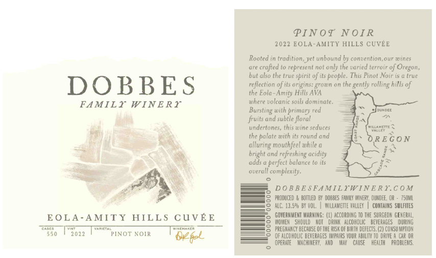 TABC label artwork for Dobbes Family Winery Eola-Amity Hills Cuvee Pinot Noir