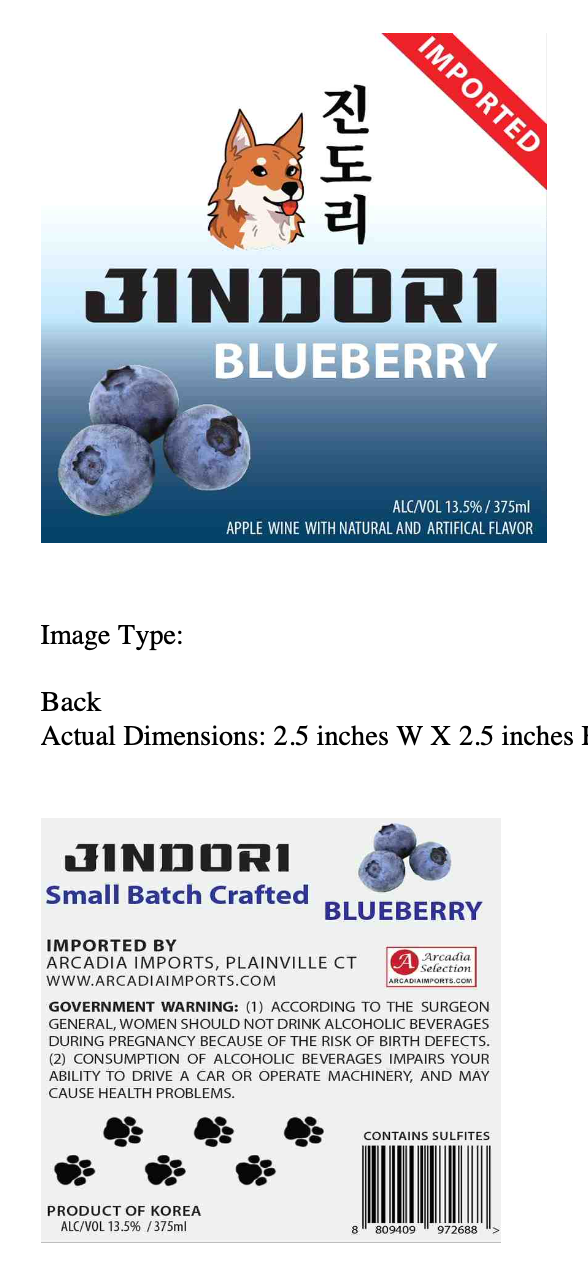 TABC label artwork for Jindori Blueberry