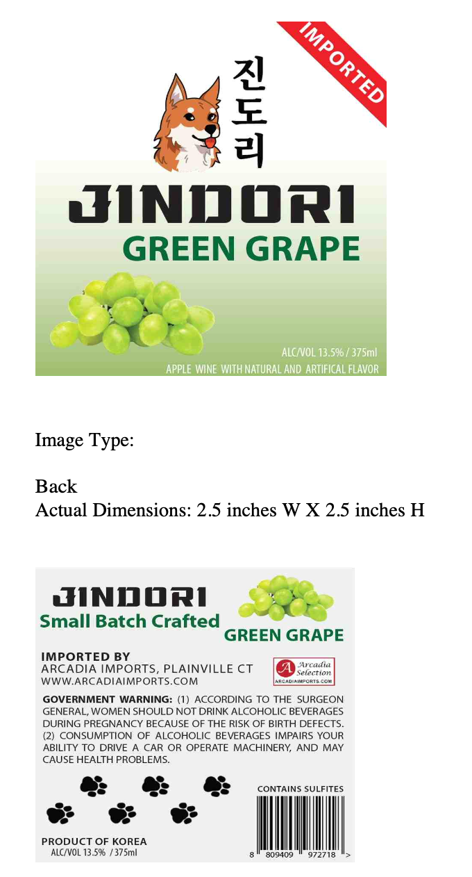 TABC label artwork for Jindori Green Grape