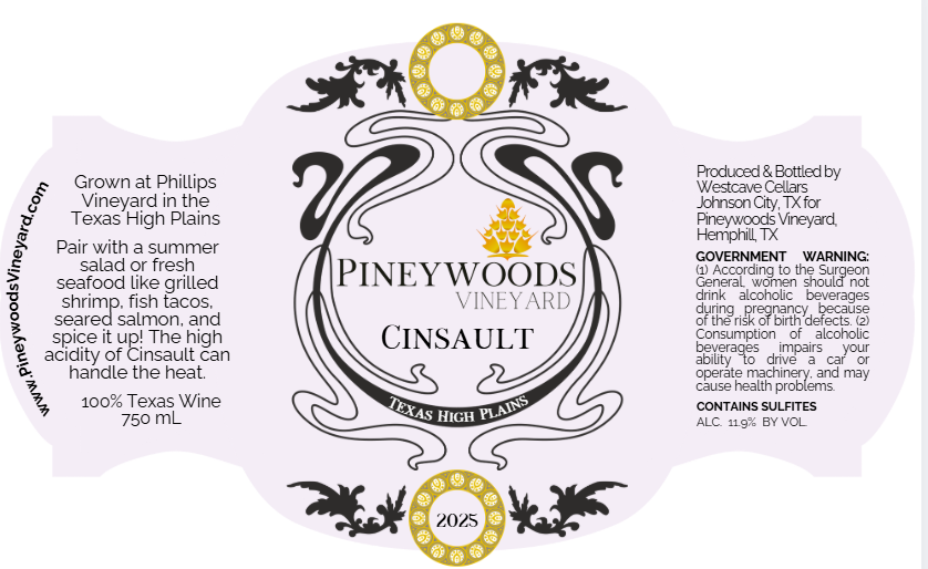 TABC label artwork for PINEYWOODS VINEYARD CINSAULT