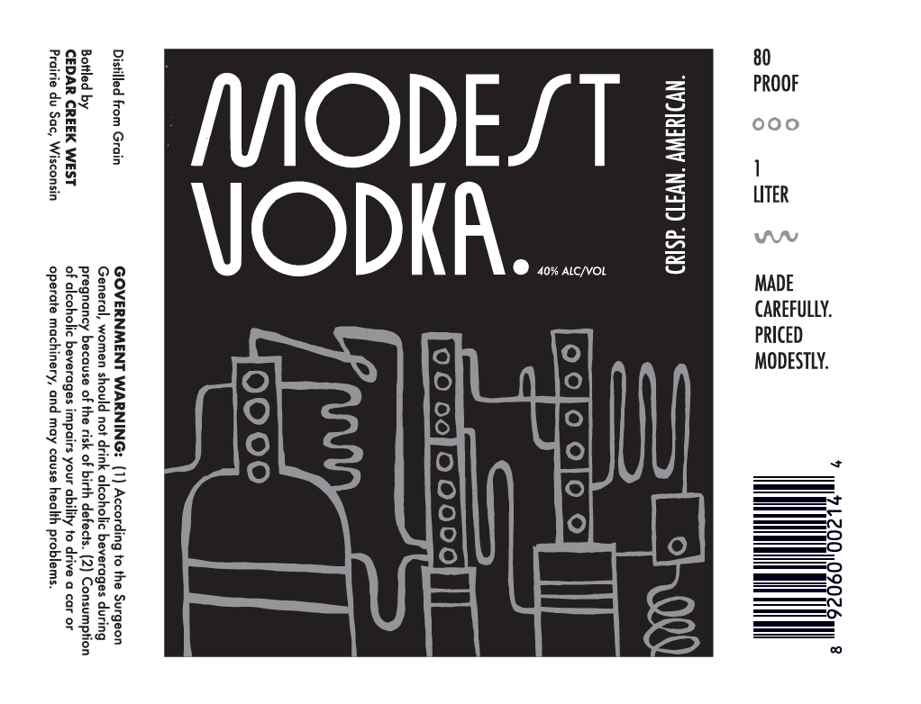 TABC label artwork for Modest Vodka