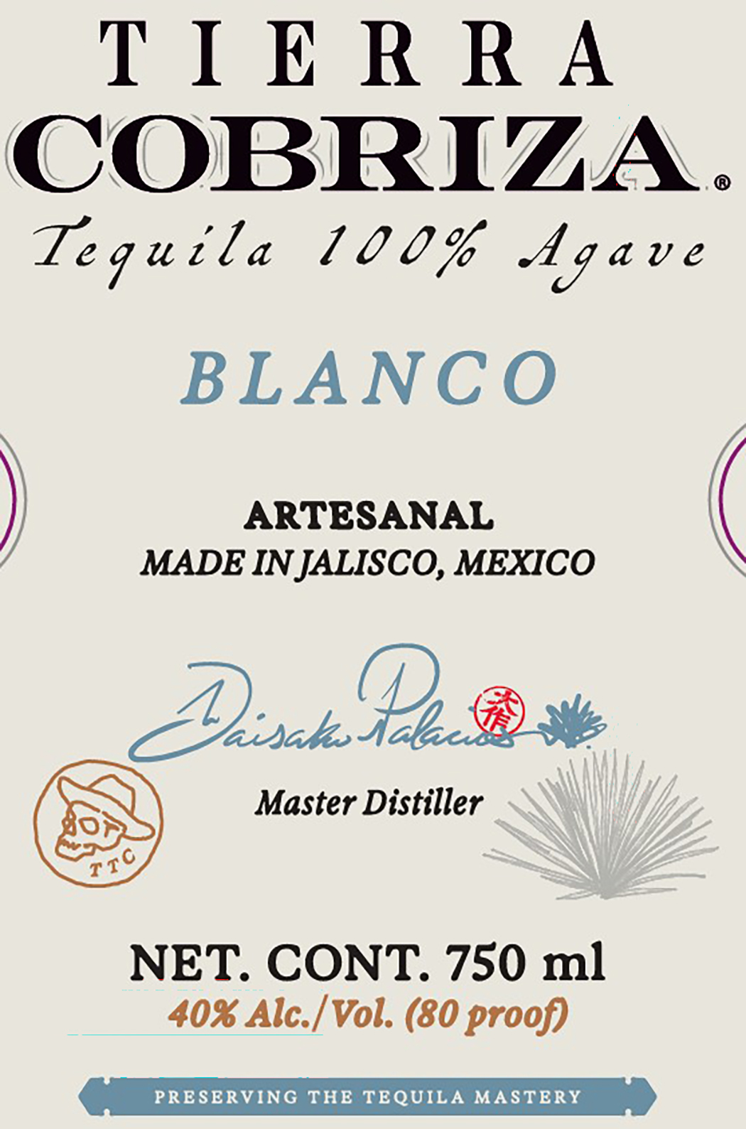 TABC label artwork for Tierra Cobriza Blanco Tequila