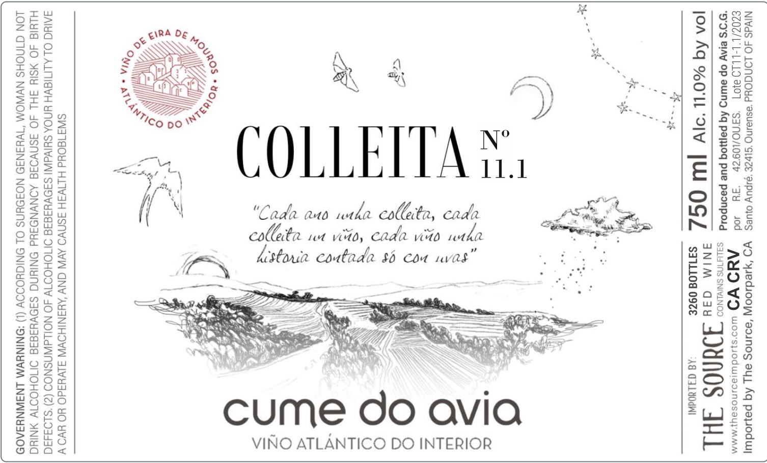 TABC label artwork for Cume do Avia, Vino tinto 'Colleita 11.1'