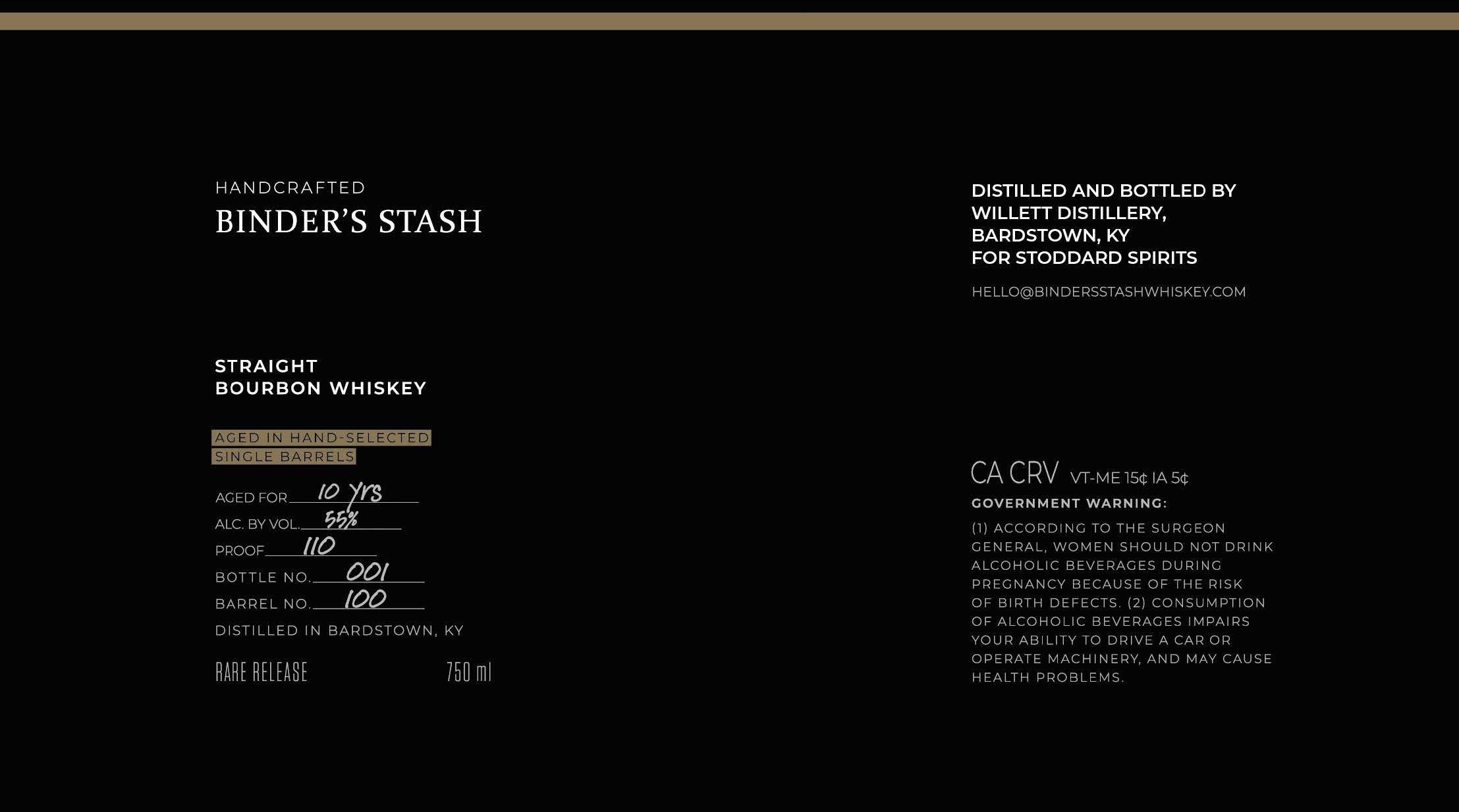 TABC label artwork for Binder's Stash Bourbon