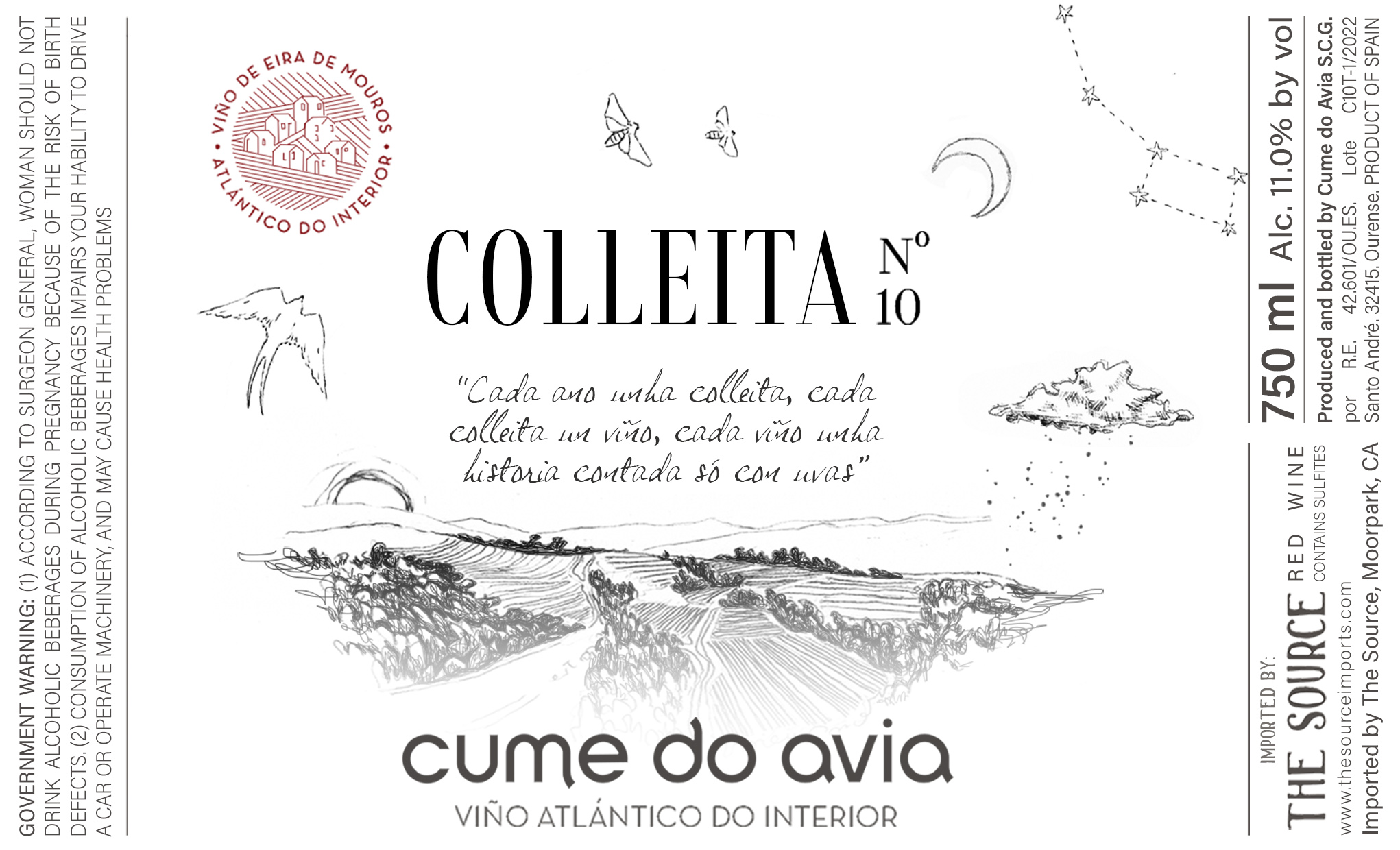 TABC label artwork for Cume do Avia, Vino tinto 'Colleita 10' (DO Ribeiro)