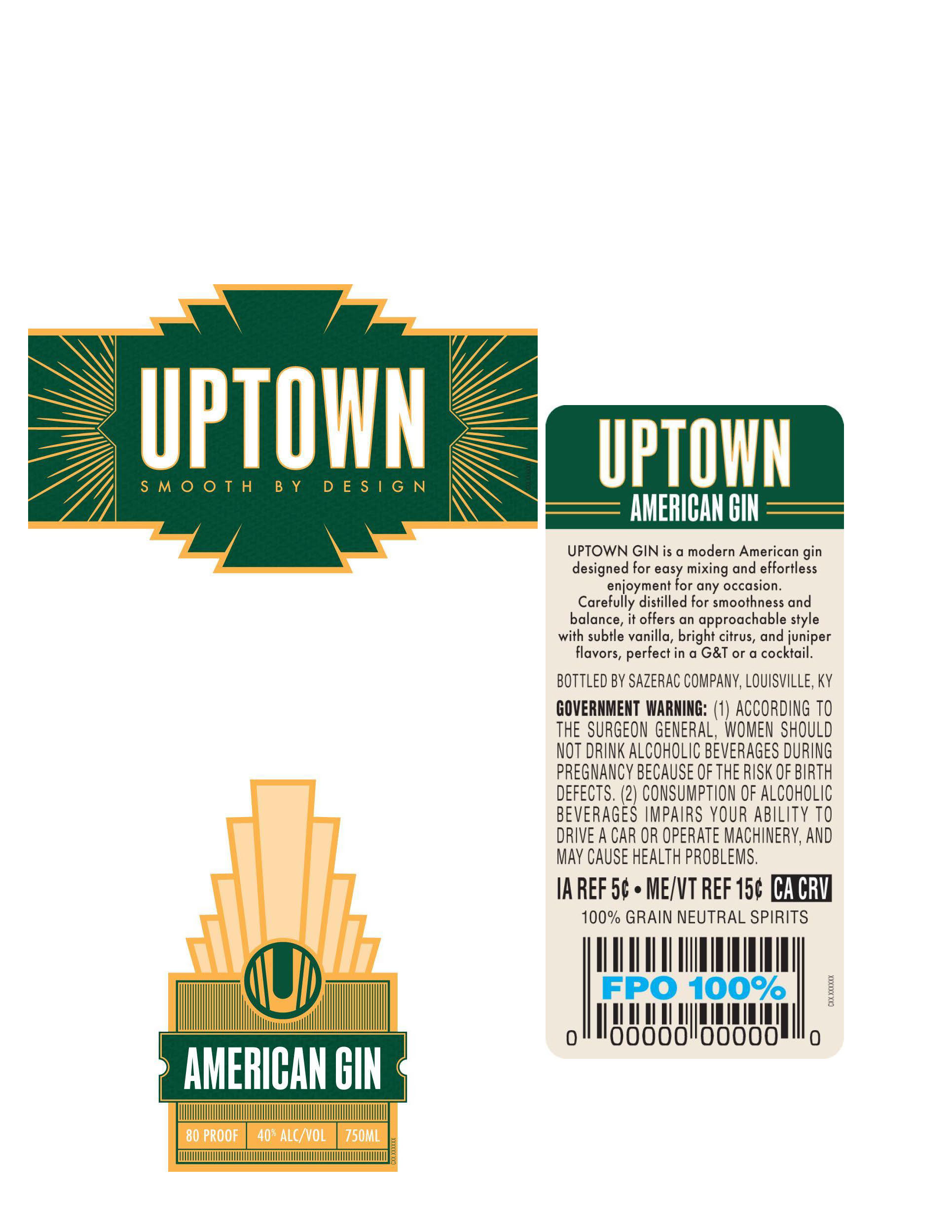 TABC label artwork for Uptown American Gin