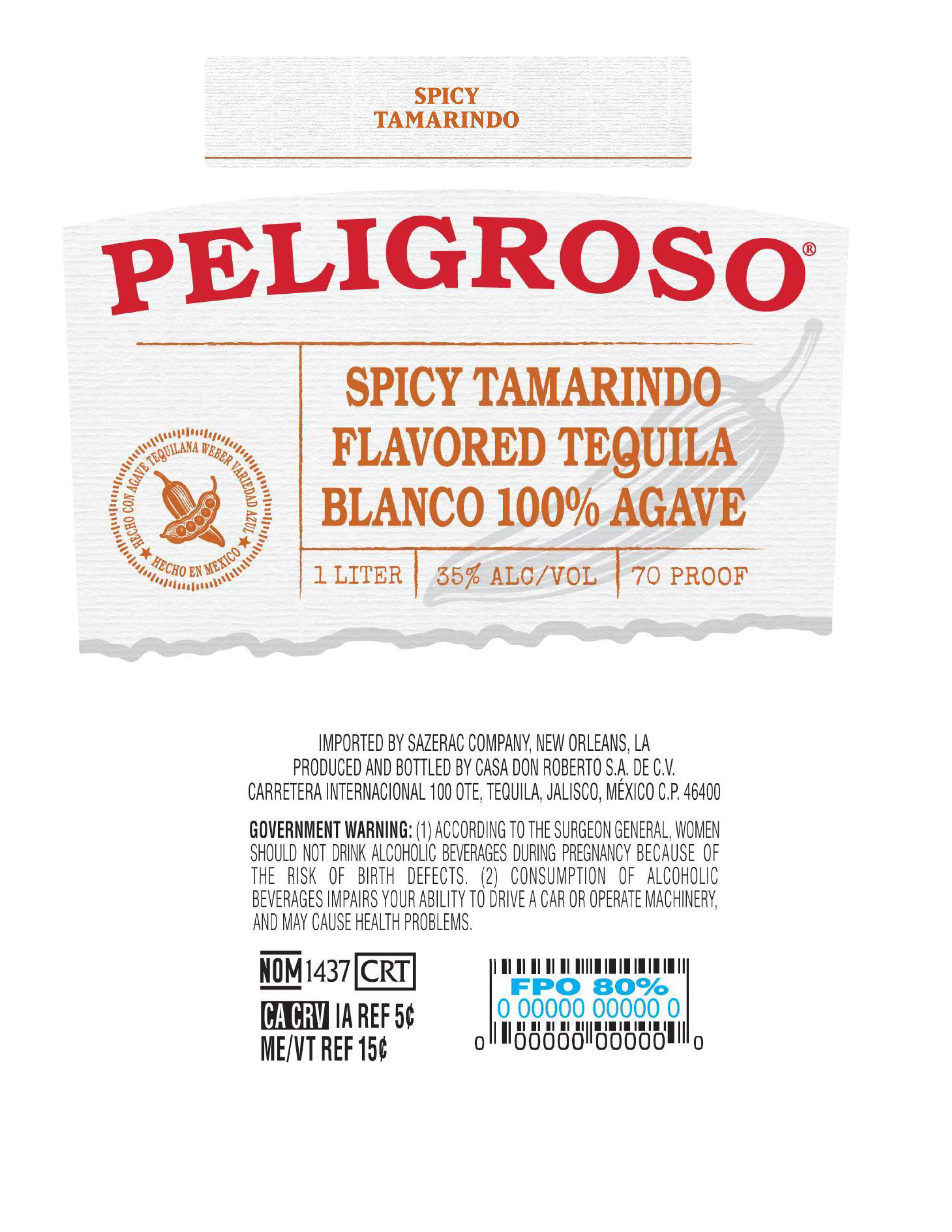 TABC label artwork for Peligroso Spincy Tamarindo Tequila Blanco