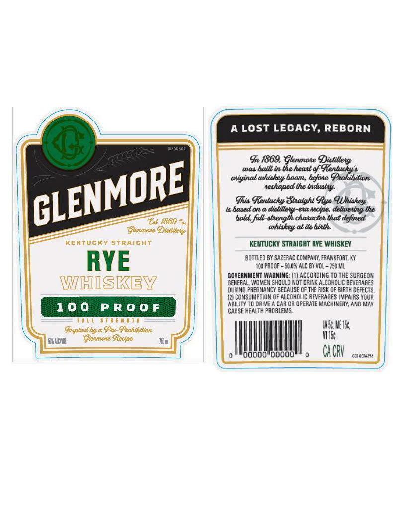 TABC label artwork for Glenmore Rye Whiskey 100 Proof