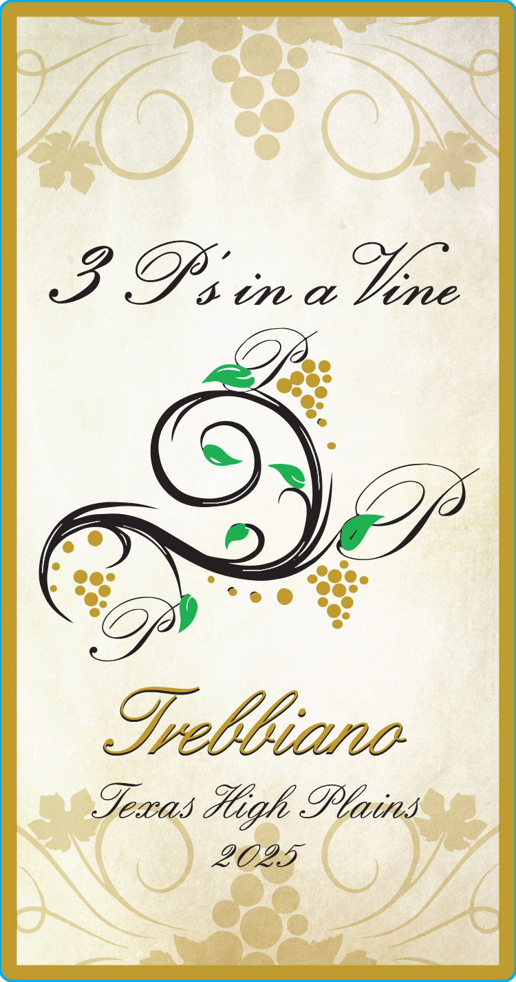 TABC label artwork for 3 P's in a Vine Trebbiano