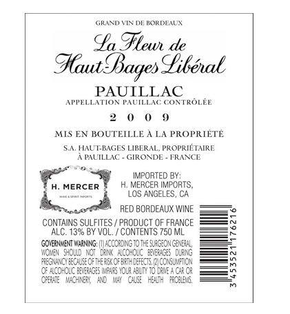 TABC label artwork for CHATEAU LA FLEUR HAUT BAGES LIBERAL