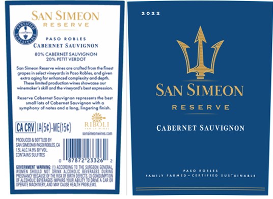 TABC label artwork for SAN SIMEON   CABERNET SAUVIGNON PETIT VERDOT RESERVE