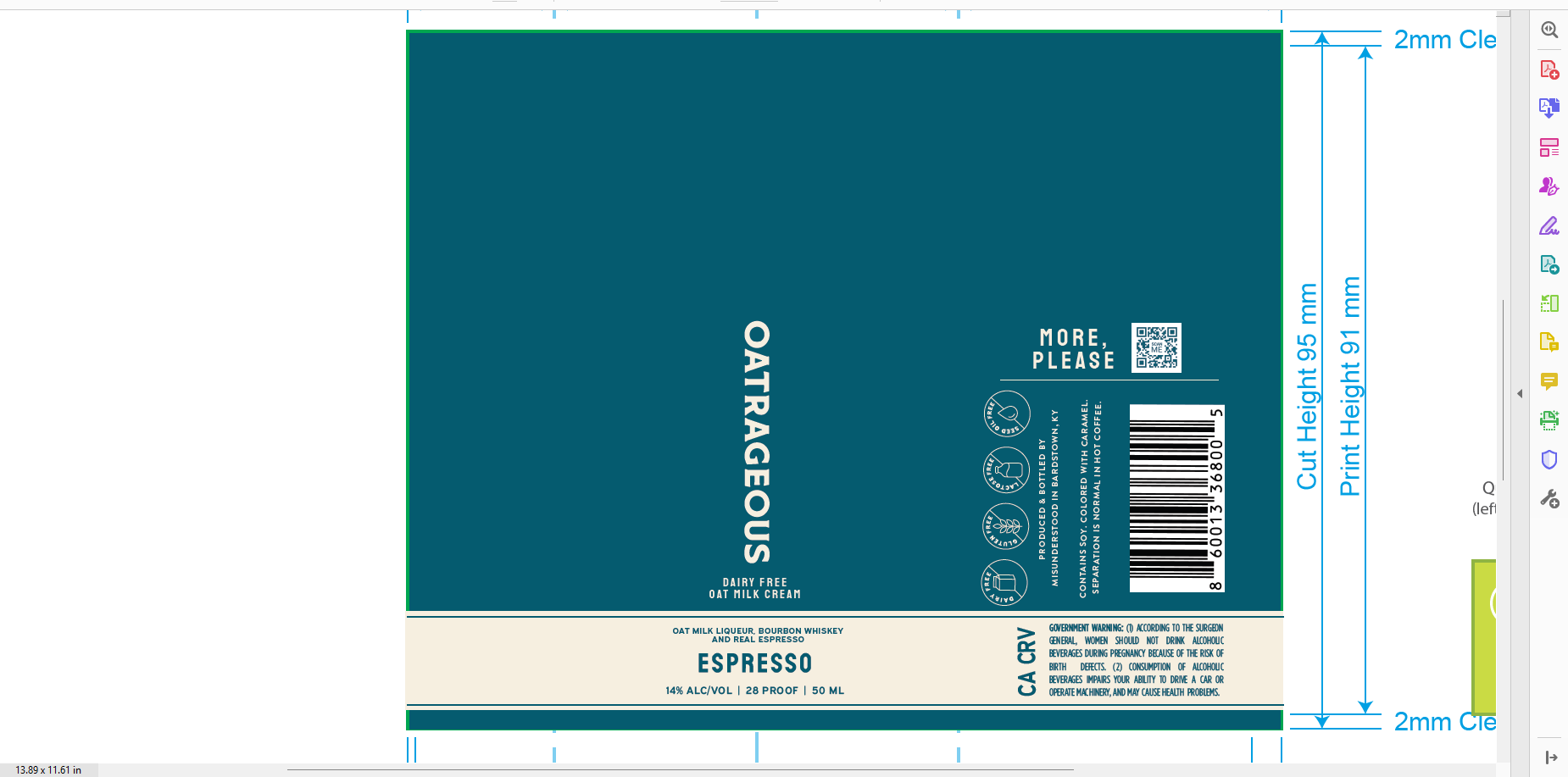 TABC label artwork for Oatrageous Oat Milk Liqueur Espresso