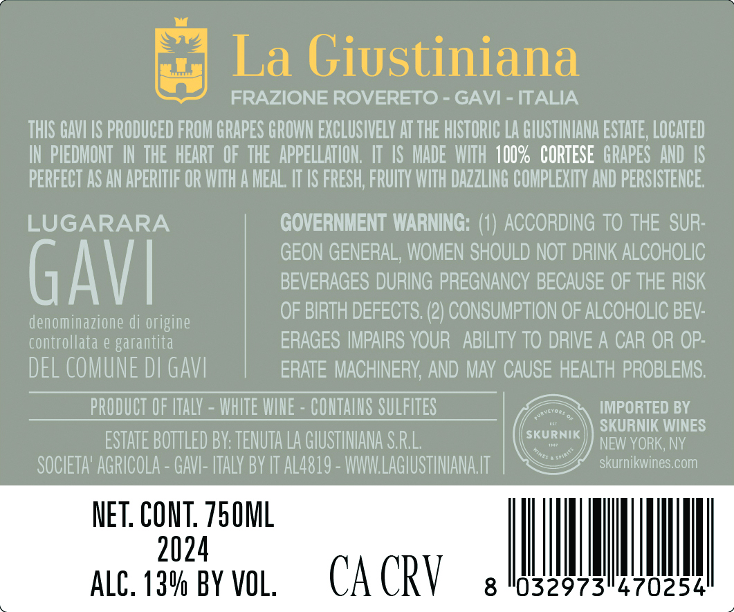 TABC label artwork for Gavi di Gavi 'Lugarara', La Giustiniana