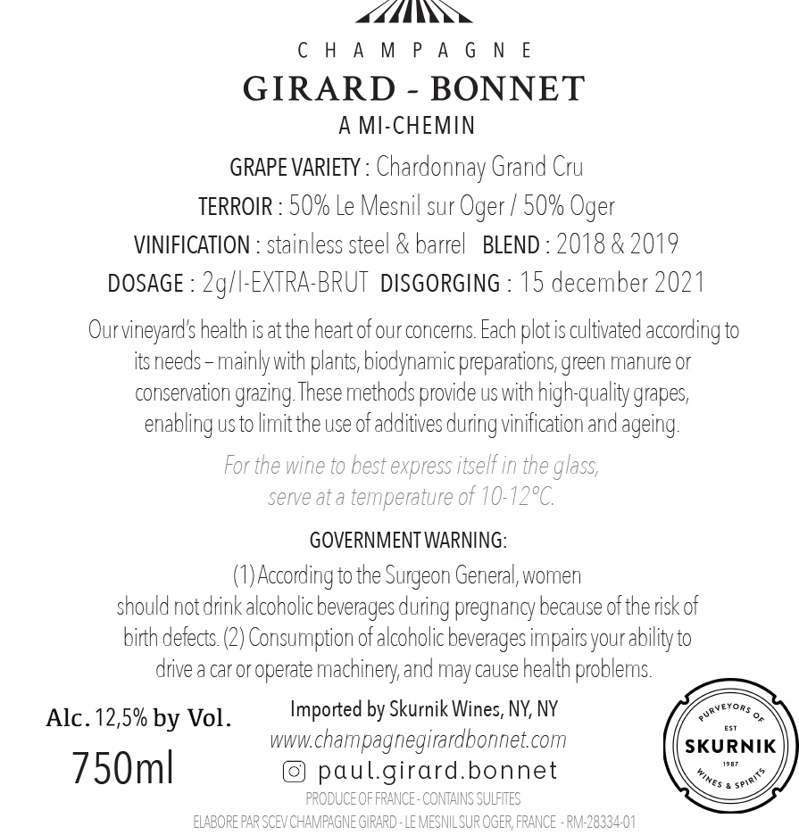 TABC label artwork for "A Mi-Chemin" Chardonnay Grand Cru Extra Brut, Champagne Girard-Bonnet