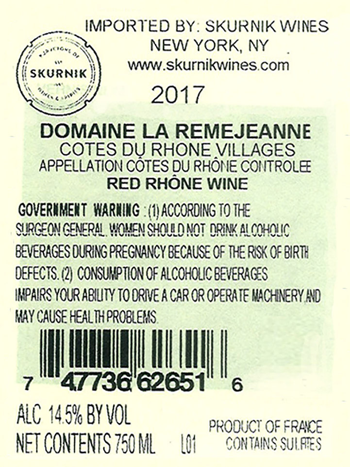TABC label artwork for Cotes du Rhone "Les Terrasses", Domaine Remejeanne