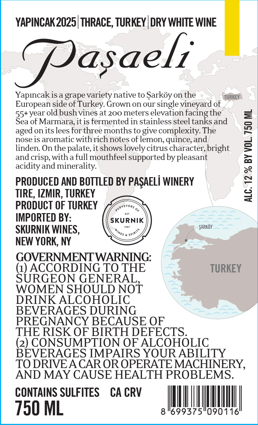TABC label artwork for Yapincak, Pasaeli