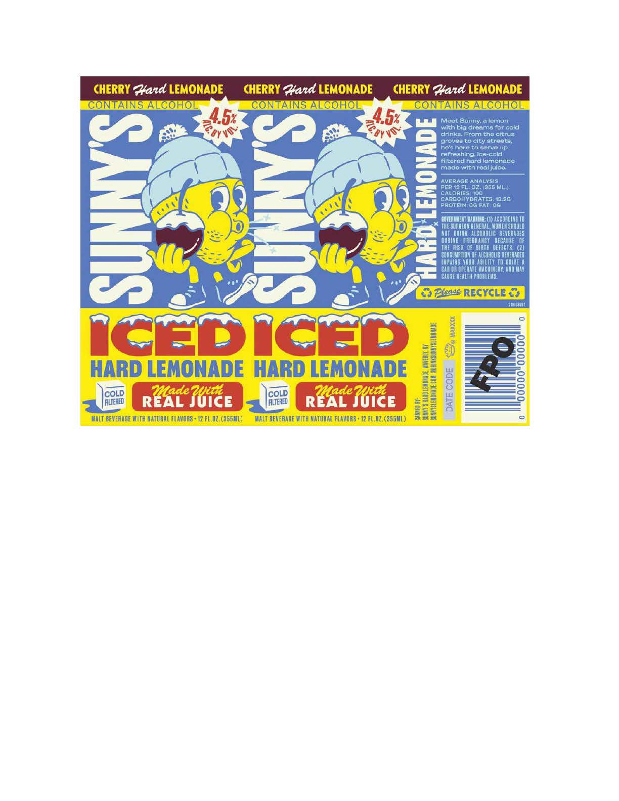 TABC label artwork for Sunny's Cherry Hard Lemonade