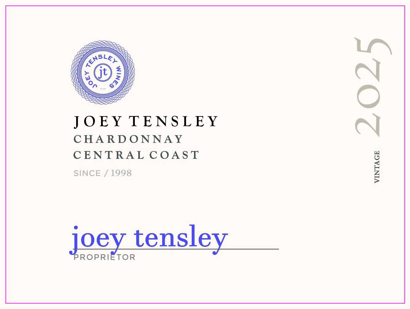 TABC label artwork for Joey Tensley Chardonnay Central Coast