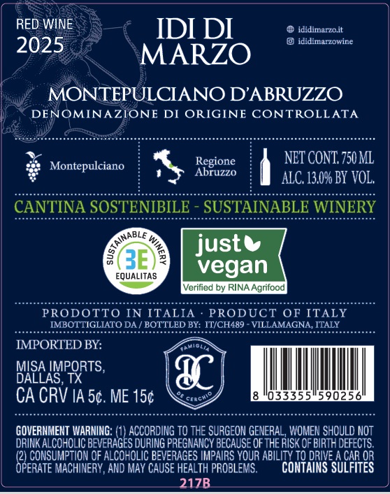 TABC label artwork for IDI DI MARZO MONTEPULCIANO