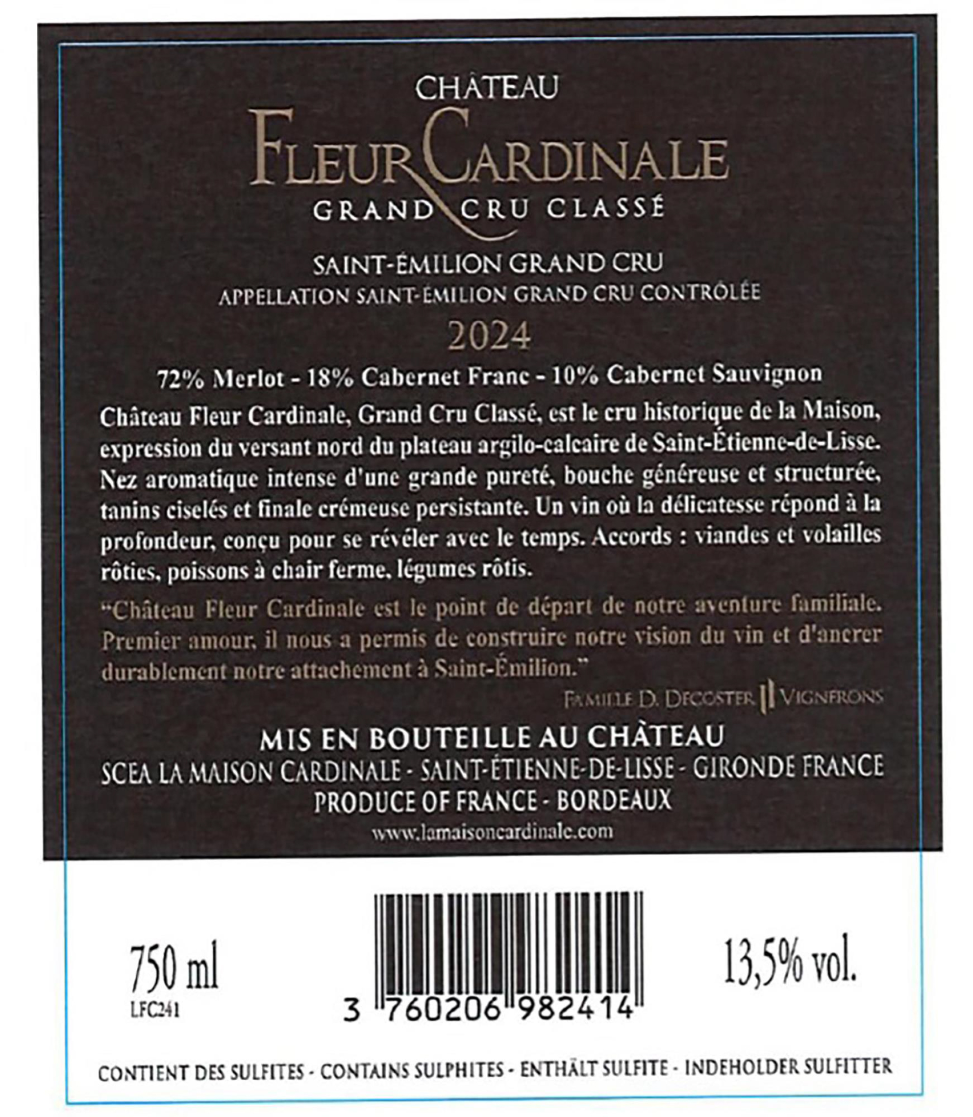 TABC label artwork for Chateau Fleur Cardinale Red Wine Saint Emilion Grand Cru