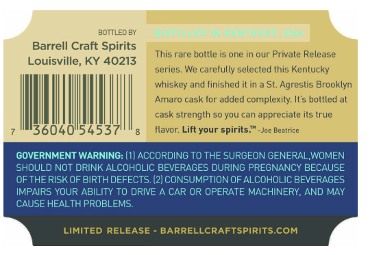 TABC label artwork for Barrell Whisky Private Release