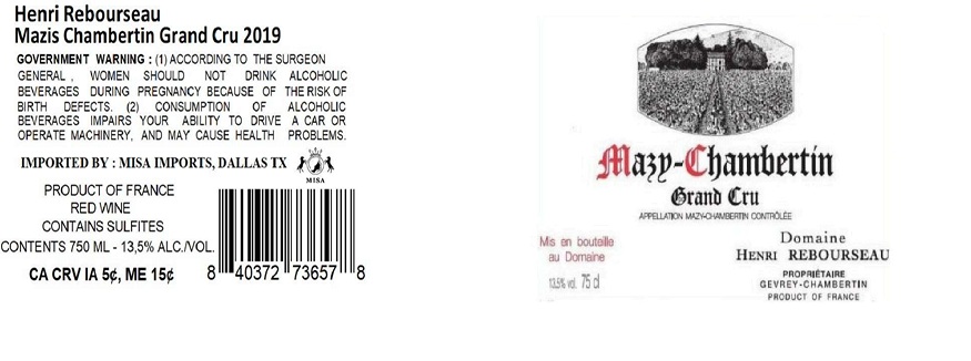 TABC label artwork for HENRI REBOURSEAU MAZIS CHAMBERTIN GRAND CRU