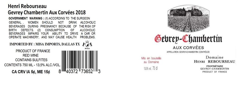 TABC label artwork for HENRI REBOURSEAU AUX CORVEES