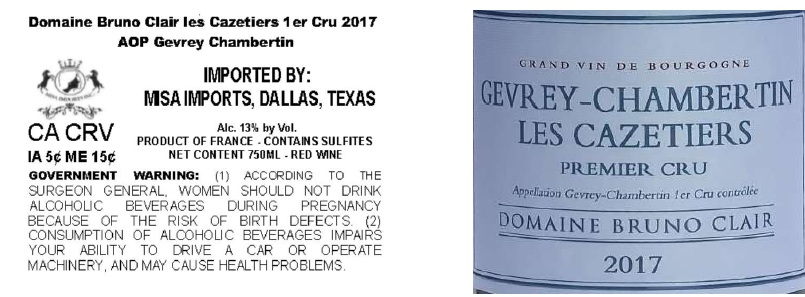 TABC label artwork for DOMAINE BRUNO CLAIR LES CAZETIERS