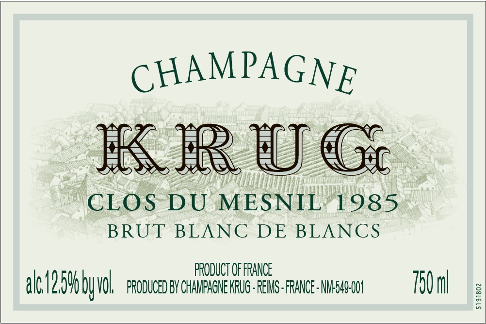 TABC label artwork for KRUG CLOS DU MESNIL 1985