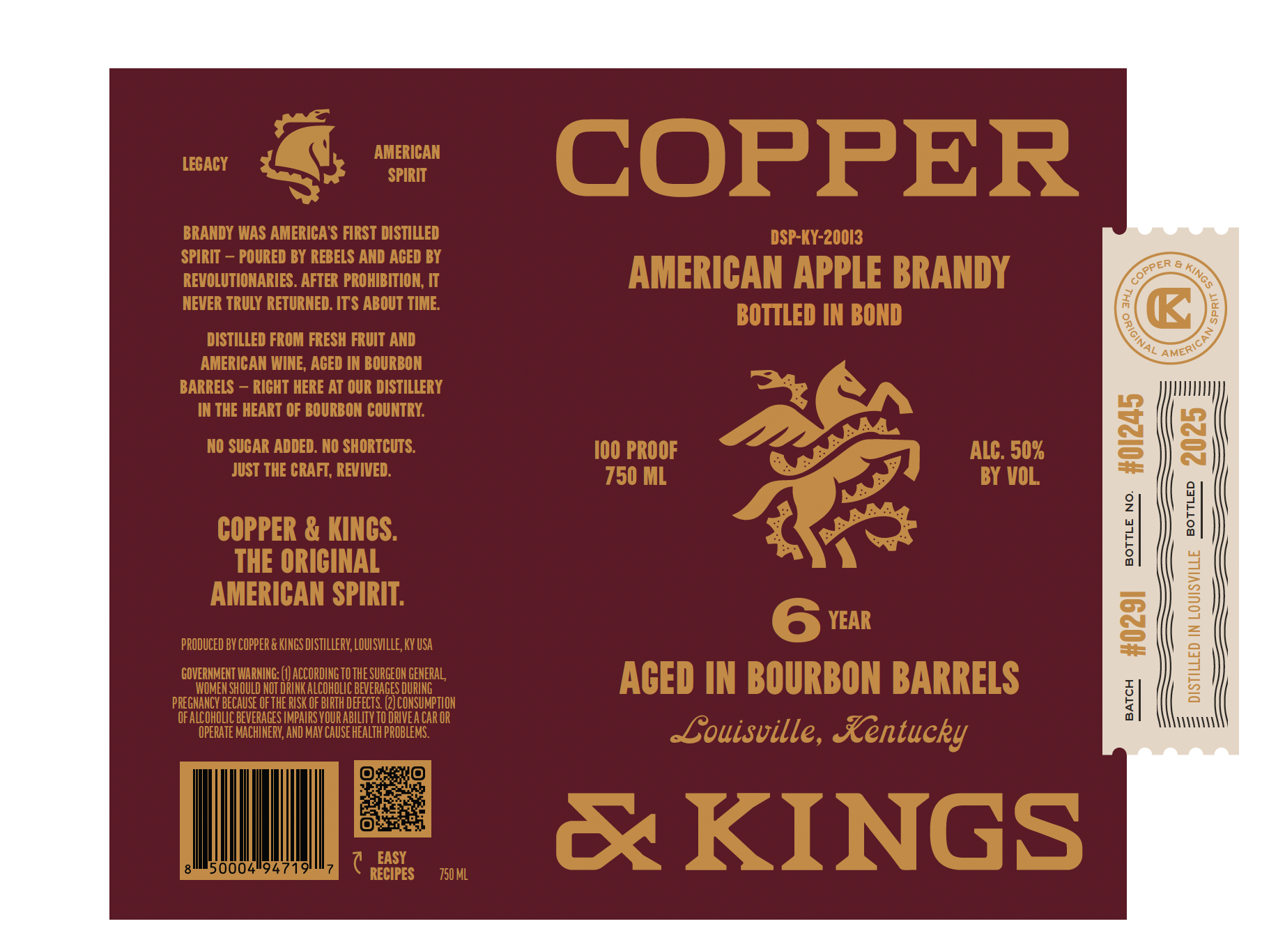 TABC label artwork for Copper & Kings American Apple Brandy 6 Years