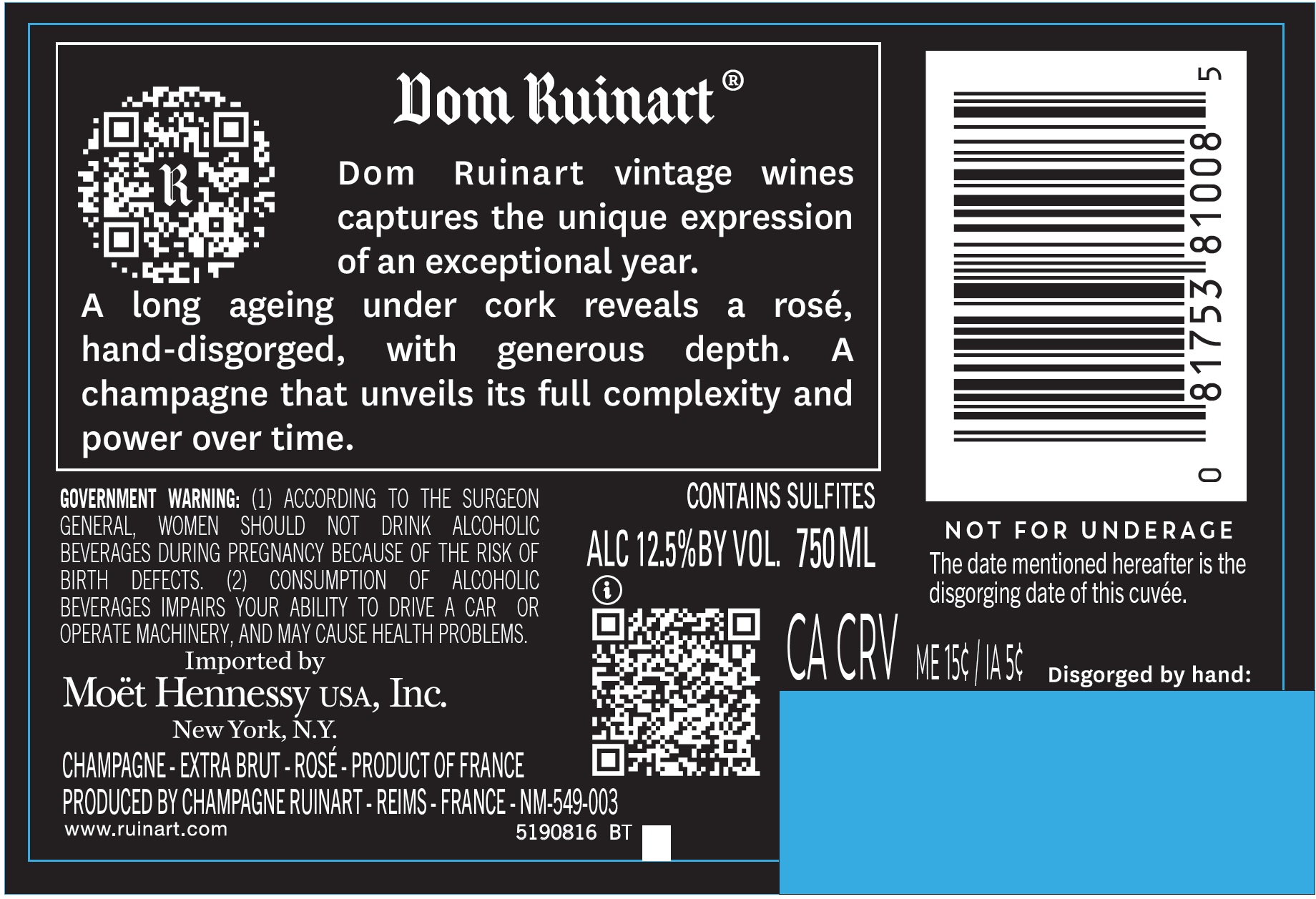 TABC label artwork for DOM RUINART ROSE 2013