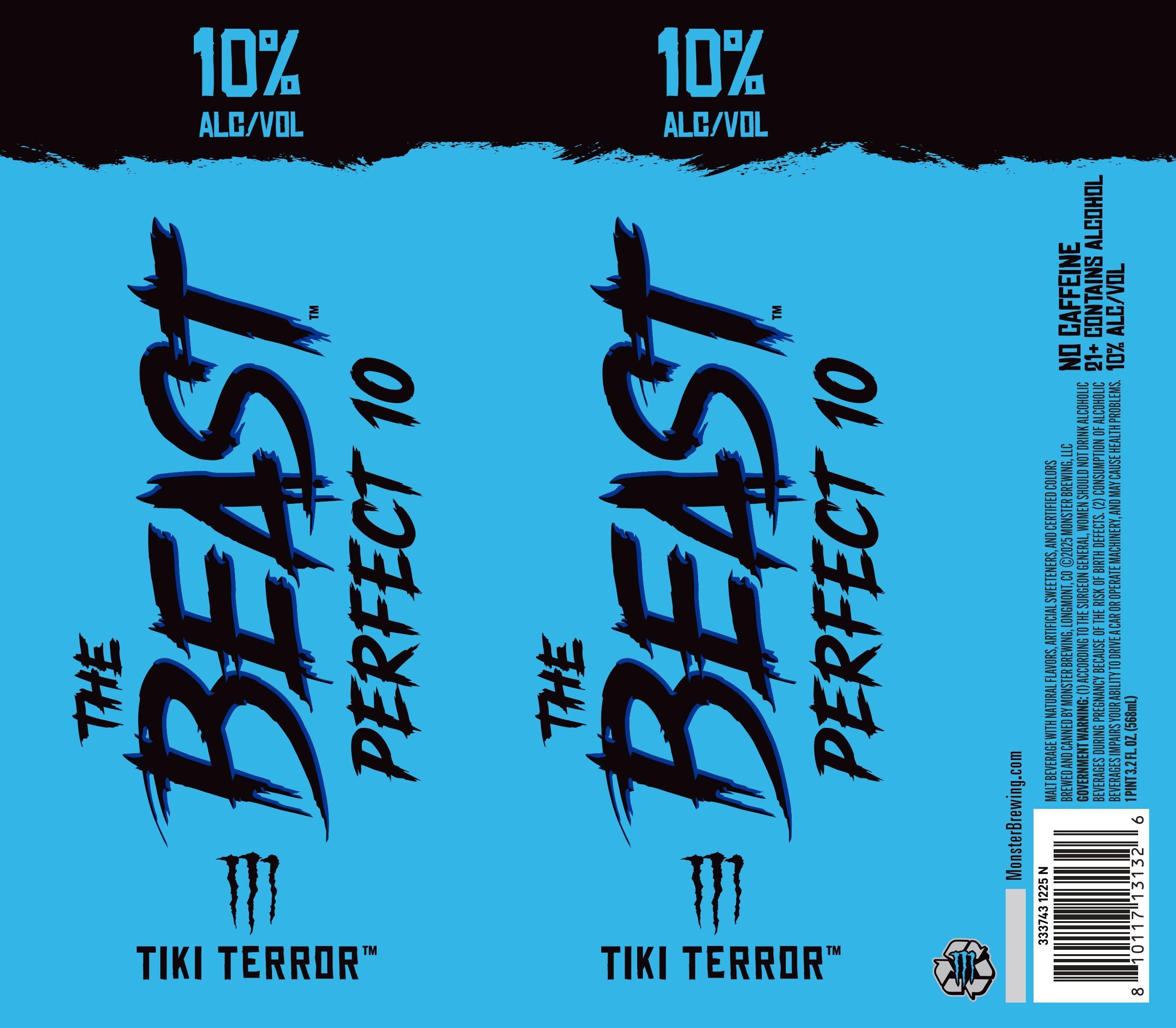 TABC label artwork for MONSTER BREWING THE BEAST PERFECT 10 TIKI TERROR