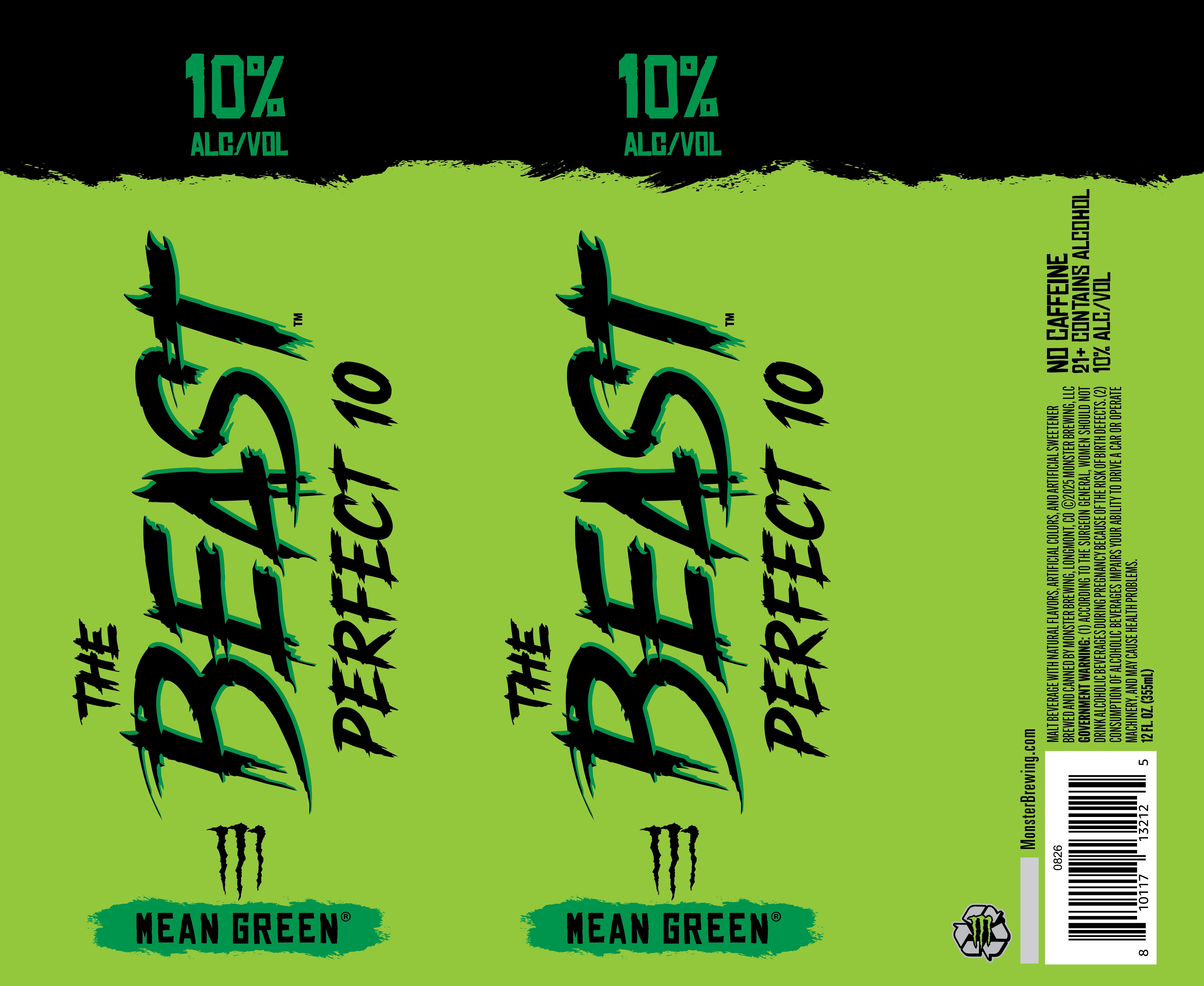 TABC label artwork for MONSTER BREWING THE BEAST PERFECT 10 MEAN GREEN