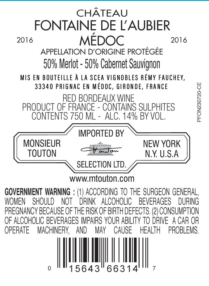 TABC label artwork for Chateau Fontaine de l'Aubier Medoc