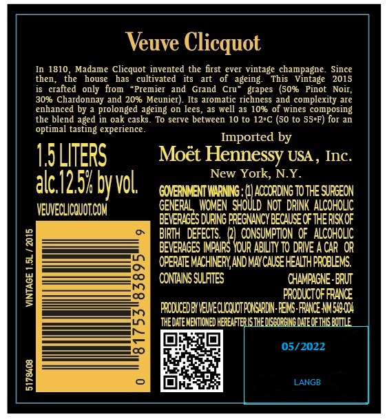 TABC label artwork for VEUVE CLICQUOT VINTAGE BRUT 2015