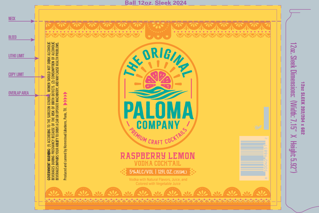 TABC label artwork for The Original Paloma Company Raspberry Lemon