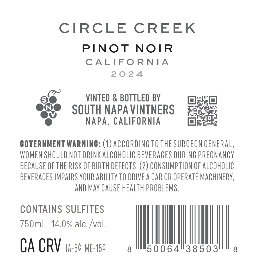 TABC label artwork for Circle Creek Pinot Noir, California