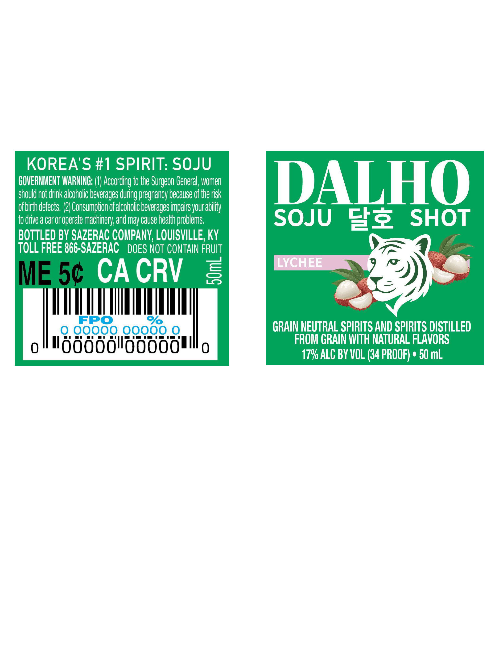 TABC label artwork for Dalho Soju Shot Lychee